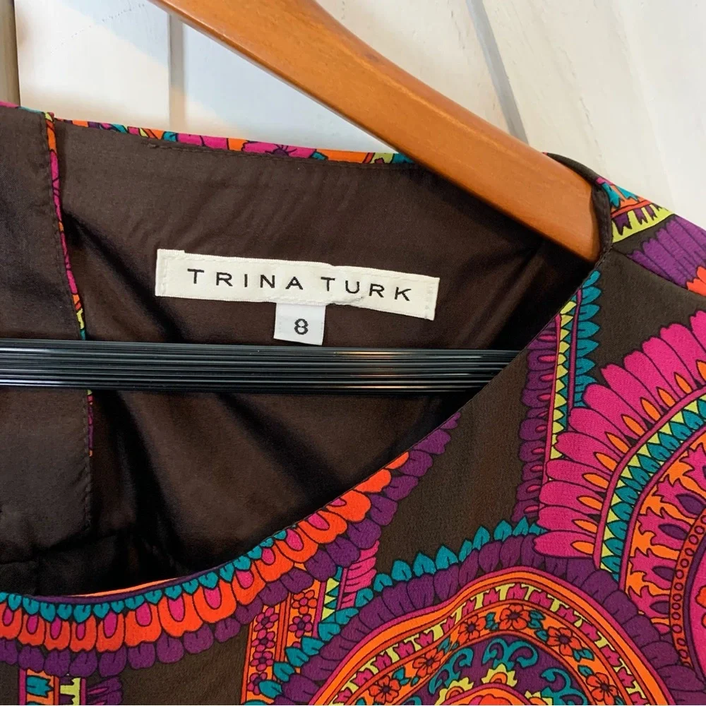 SOLD ❤️ Trina Turk Medallion Mandala 100% Silk 3/4 Length Long Sleeve Dress Sz 8 - Picture 4 of 16